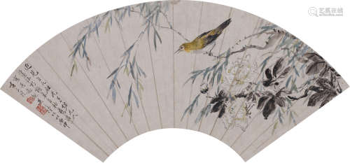 陆恢（1851～1920 ） 柳花黄雀 镜心 设色纸本