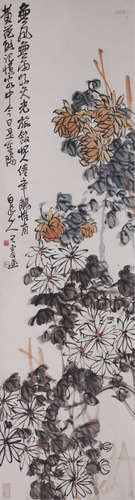 王震（1867～1938 ） 秋菊 立轴 设色纸本