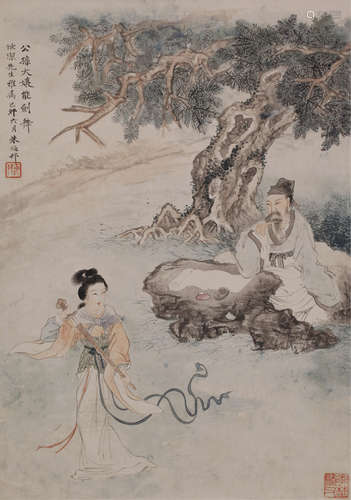 朱梅邨（1911～1993 ） 孙大娘舞剑 立轴 设色纸本