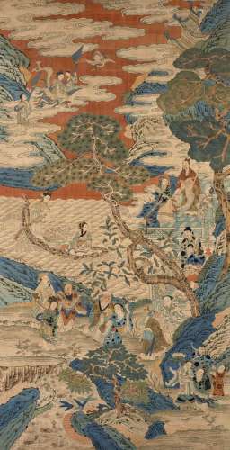 GRAND PANNEAU EN SOIE TISSÉE KESI, Chine, dynastie Qing, XIXe siècle