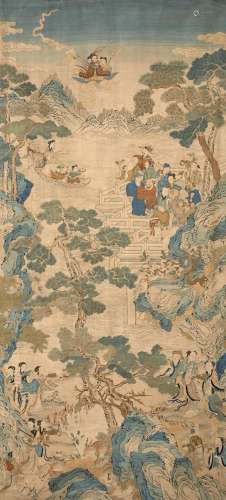 GRAND PANNEAU EN SOIE TISSÉE KESI, Chine, dynastie Qing, XVIIIe-XIXe siècle