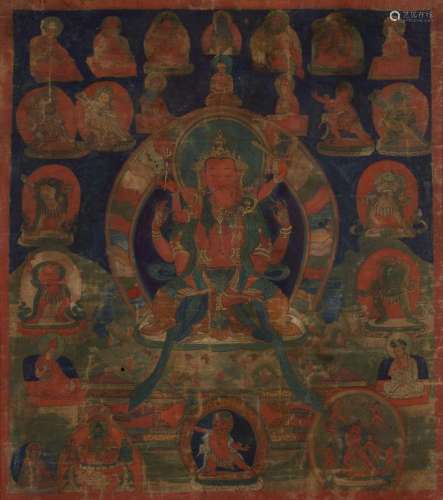 THANGKA À L'ENCRE ET COULEUR SUR TOILE, Tibet, XVIIe-XVIIIe siècle