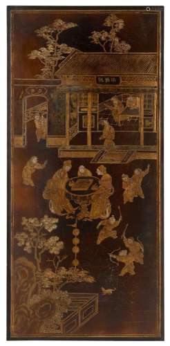 PANNEAU EN LAQUE NOIR ET DÉCOR OR, Chine, dynastie Qing, fin du XVIIIe siècle
