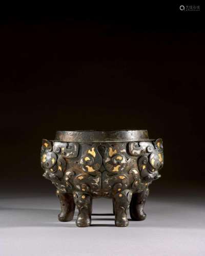 IMPORTANT BRÛLE-PARFUM EN BRONZE INCRUSTÉ D'OR ET D'ARGENT, Chine, dynastie Song-Ming, XIIIe-XVe siècle