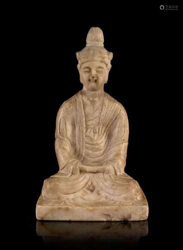 STATUETTE DE BODHISATTVA EN MARBRE BLANC, Chine, dynastie Yuan (1279-1368)