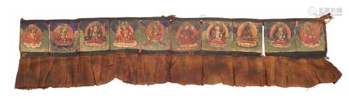 A TEXTILE RITUAL GARLAND DEPICTING TWENTY DEITIES.