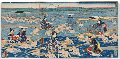 A CHIRIMEN ALBUM BY UTAGAWA SCHOOL ARTISTS.