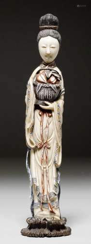 AN IVORY OKIMONO FIGURE OF SEIÔBO, QUEEN MOTHER OF THE WEST.