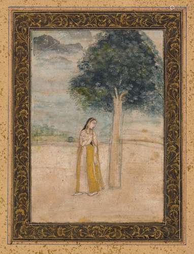 YOUNG WOMAN IN A LANDSCAPE.