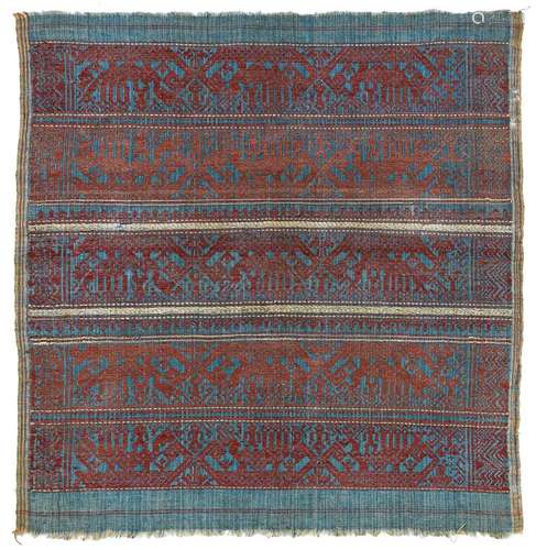 THREE SILK-AND-COTTON TAMPANS AND A TATIBIN WITH FIGURATIVE GEOMETRIC DESIGNS.