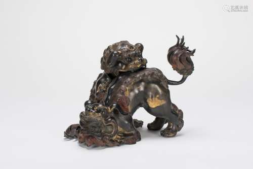 Late Qing/Republic-A Gilt -Bronze Two Lions Stues