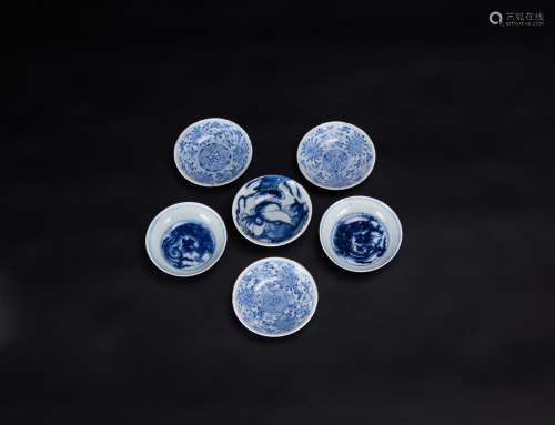 Qing-A Group Of Six Blue And White Small Dishes(Some With Mark)