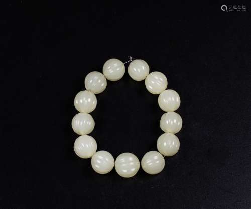 Qing-A Fine White Jade Carved Beads Bracelets