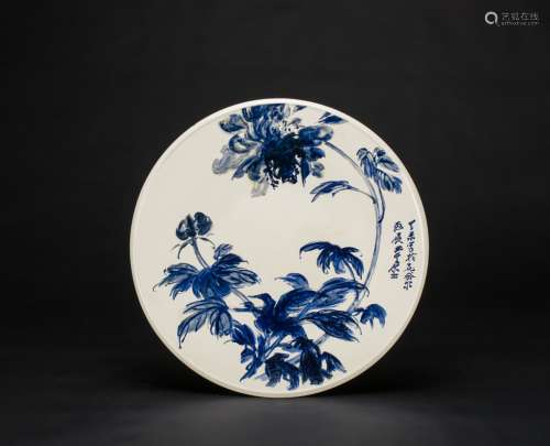 Zhang Daqian Painted Flowers In Porcelain Plate