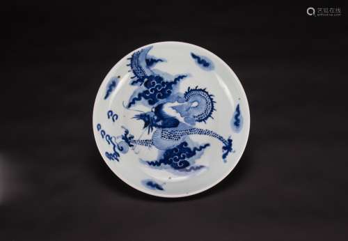 Qing18th Century-A Blue And White ‘Dragon’Plate