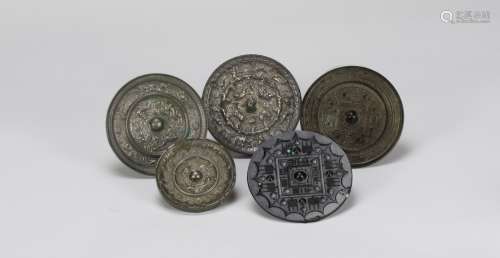 Han/Tang- A Group of Five Bronze and Silver Mirror