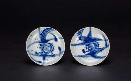 Qing-A Pair Of Blue And White Dragon Dishes