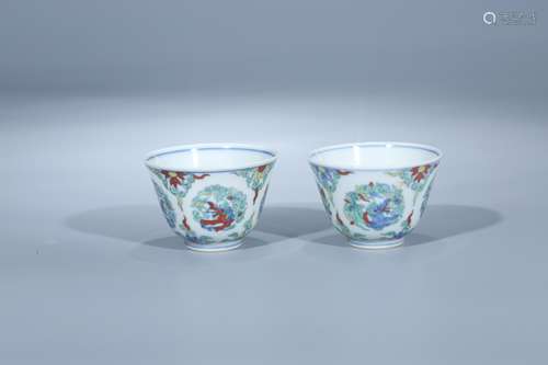 A Pair of Chinese Famille Rose Porcelain Cups