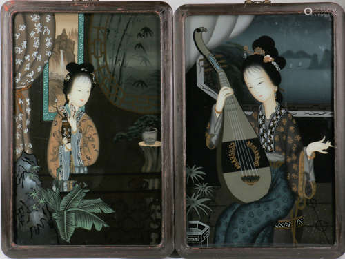 Pair of Glass Painting with Frame