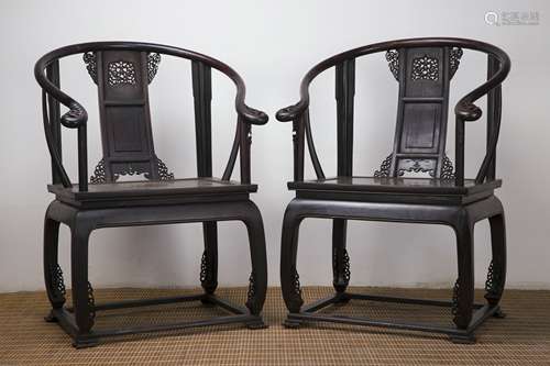 A Pair of Chinese Zitan Wood Chairs