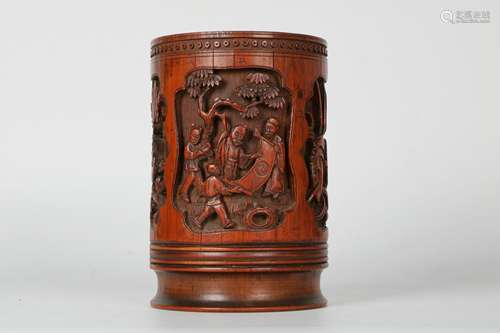 A Carved Bamboo Brush Pot.