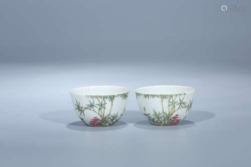 A Pair of Famille Rose Porcelain Cups