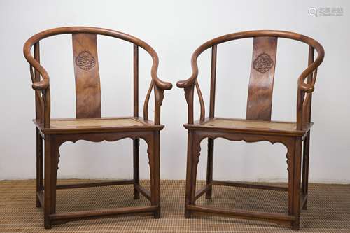 A Set of two Chinese Huanghuali Wood Chairs