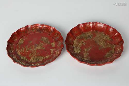 A Pair of Chinese Lacquer Plate.