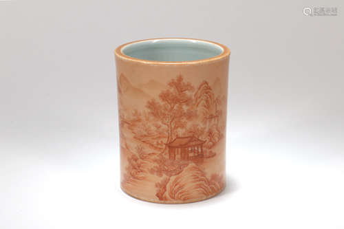 A Chinese Famille Rose Porcelain Brush Pot