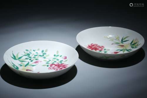 A Pair of Chinese Famille Rose Plates