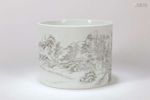 A Chinese Porcelain Brush Pot of Landscape