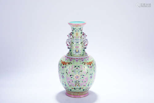 A Chinese Famille Rose Porcelian Vase with Ears