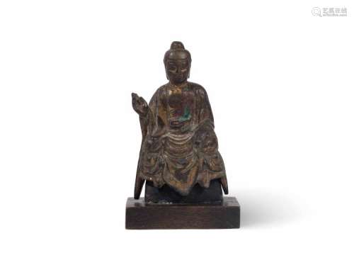 Petite statuette de gardien (Lokapala) en bronze doré