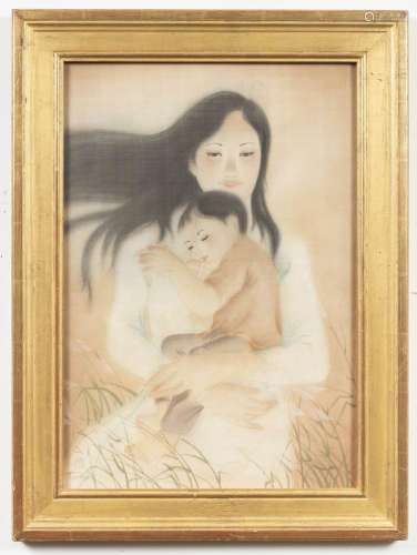 TRUONG VAN Y (né en 1935) École des Beaux Arts de Saïgon, diplômé en 1960 Mère et son enfant (ca. 1980)