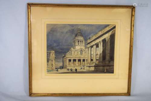 JAMES HOLLAND WATERCOLOR PAINTING OF GREENWHICH HOSPITAL: