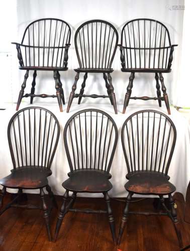 SET OF SIX LAWRENCE CROUSE WINDSOR STYLE CHAIRS: