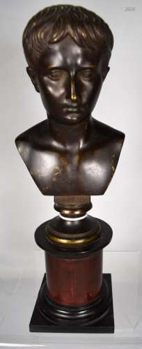 PATINATED BRONZE GRAND TOUR CABINET BUST OF AUGUSTUS CAESAR: