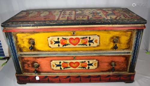 PETER HUNT DECORATED PAINTED TWO DRAW CHEST:
