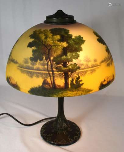REVERSE JEFFERSON OR PITTSBURG PAINTED LANDSCAPE SHADE TABLE LAMP:
