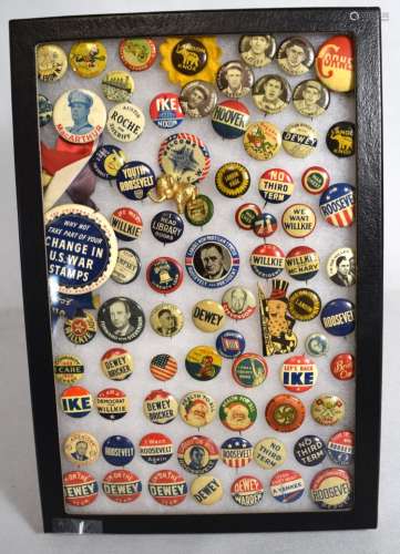 6 BASE BALL SWEET CAPORAL PINS & APPROXIMATELY 75 POLITICAL PINS: