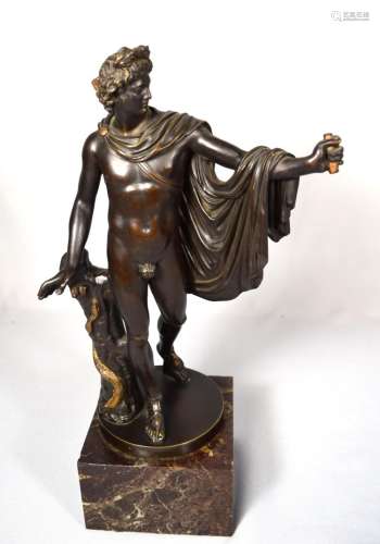 LATE 19TH C BRONZE AFTER LEOCHARES SCULPTURE OF APOLLO OF BELVEDERE: