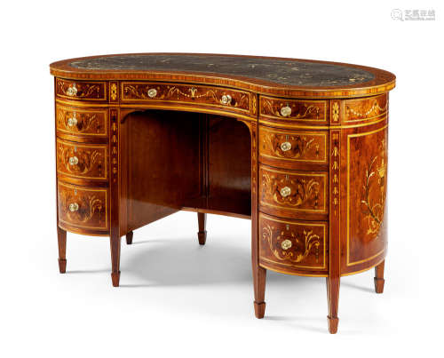 约1880年 英国维多利亚时期细木镶嵌容膝图书馆桌