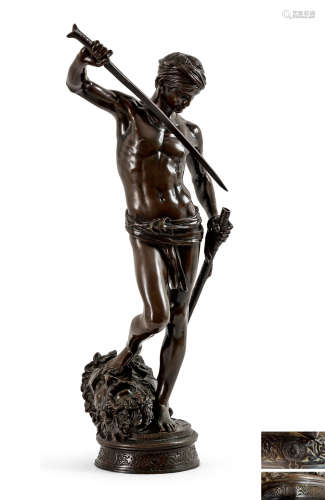 约1880年 法国巴黎青铜雕塑《大卫与歌利亚》