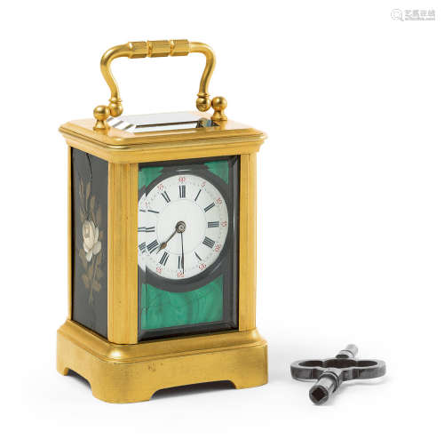 约1870年 法国罕见孔雀石鎏金铜小型旅行钟