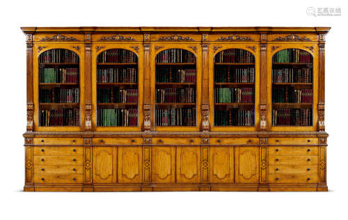 约1830年 英国威廉四世时期大型桃花心木图书馆书柜/展示柜