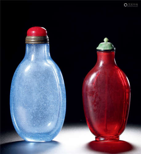 清 红、蓝玻璃光素鼻烟壶 （二只）