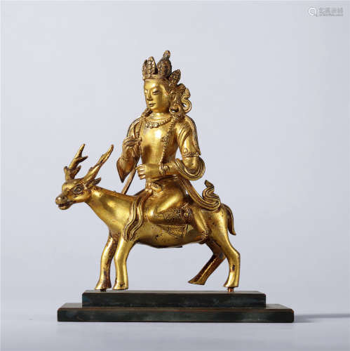18世纪 铜鎏金骑鹿护法