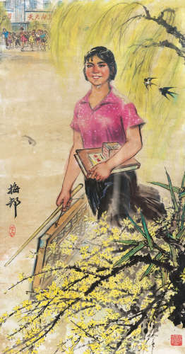 朱梅邨（1911～1993） 飞燕迎春 连框 纸本