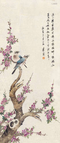 李育（1843～？） 桃花小鸟 立轴 纸本
