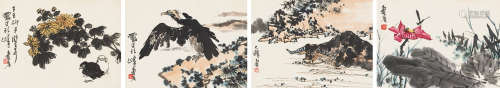 潘天寿（1897～1971） 花鸟 （四帧） 镜片 纸本